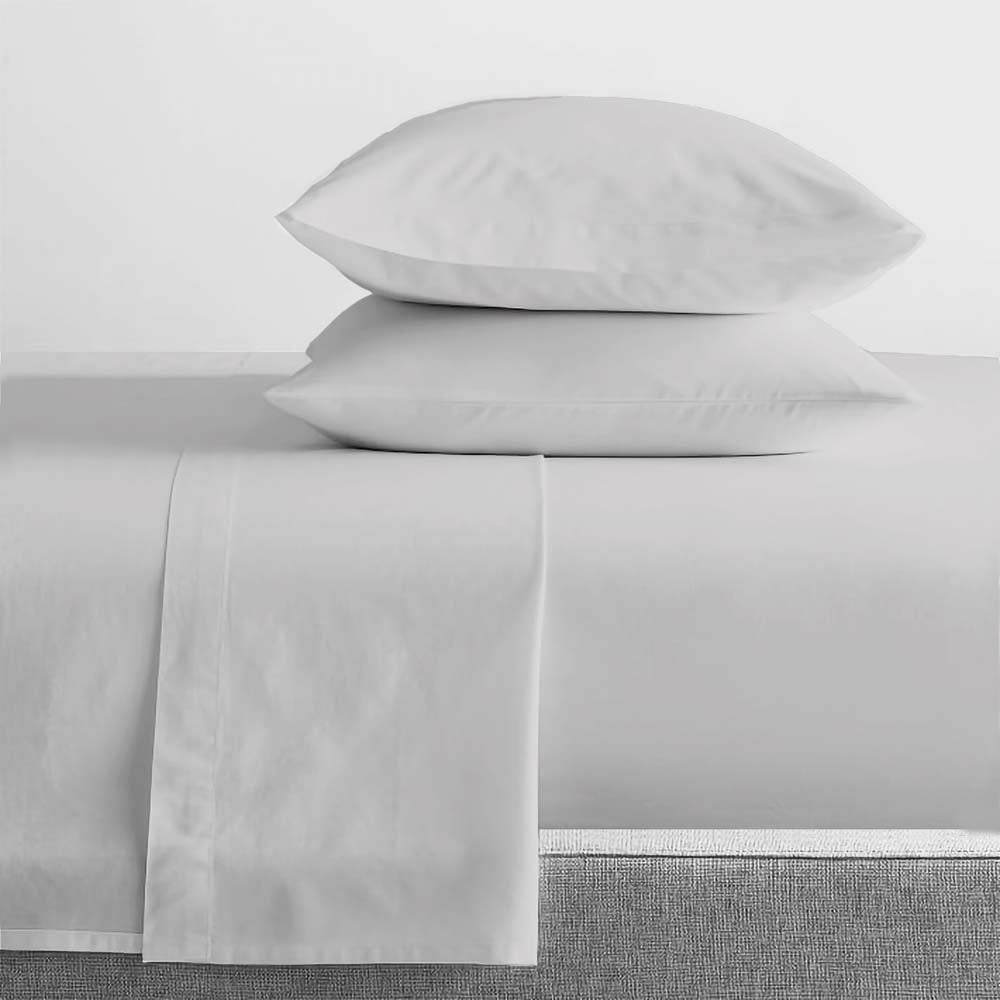Queen Size 100% Certified Organic Cotton Percale Bed Sheet Set with 300 Thread Count in Vapour Color