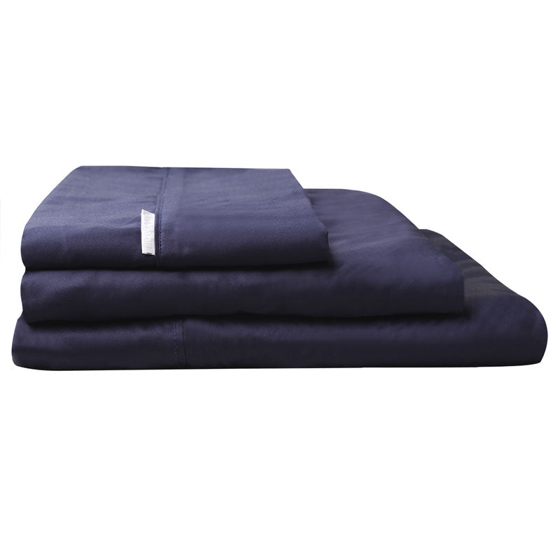 Luxurious 100% Egyptian Cotton Sateen Sheet Set with 400 Thread Count in Navy Color for King Single Bed