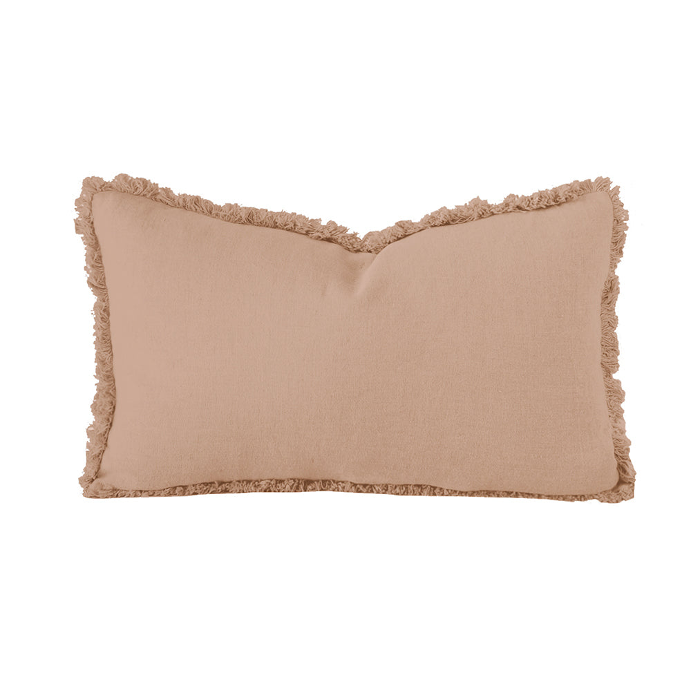 Bambury 100% Linen Tea Rose Decorative Long Fringed Filled Cushion for Home