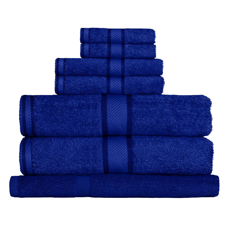 7-Piece Set of Royal Blue 100% Combed Cotton Luxury Bath Towels