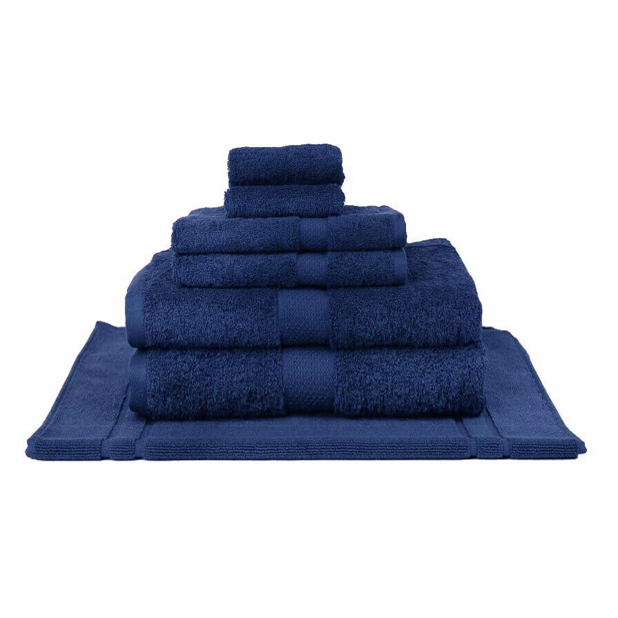 7-piece Set of 100% Combed Cotton Navy Bath Towels - Premium Quality for Your Bathroom