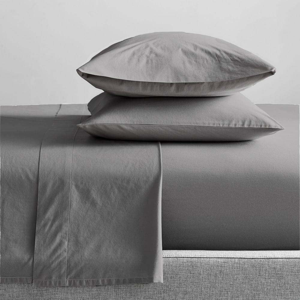 300TC 100% Organic Cotton Percale Split King Sheet Set in Steel Grey