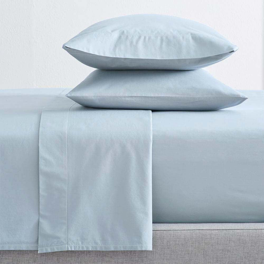 Long Single Bed 100% Certified Organic Cotton Percale Sheet Set with 300 Thread Count in Baby Blue Color