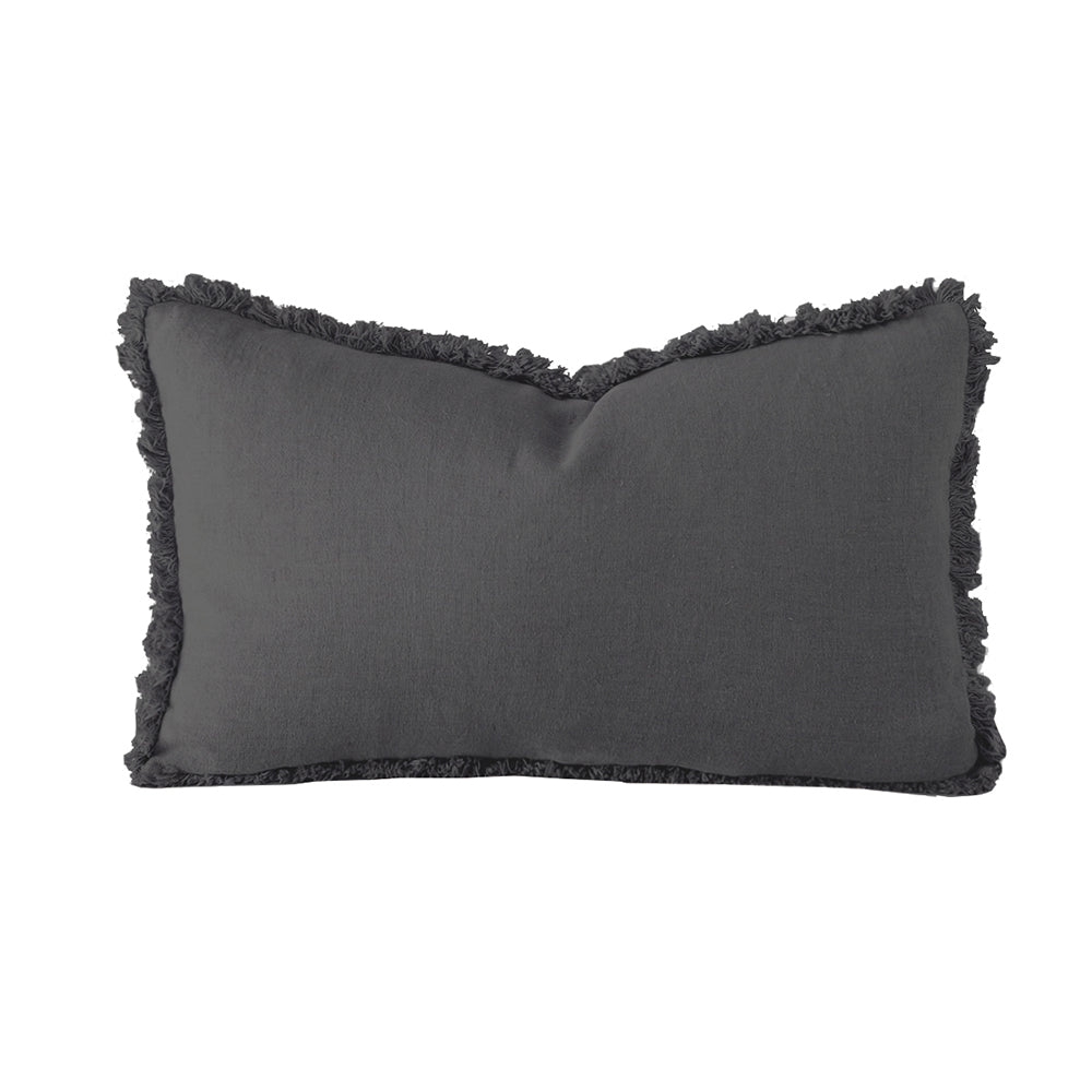Soft and Durable 100% Linen Long Charcoal Cushion with Fringes