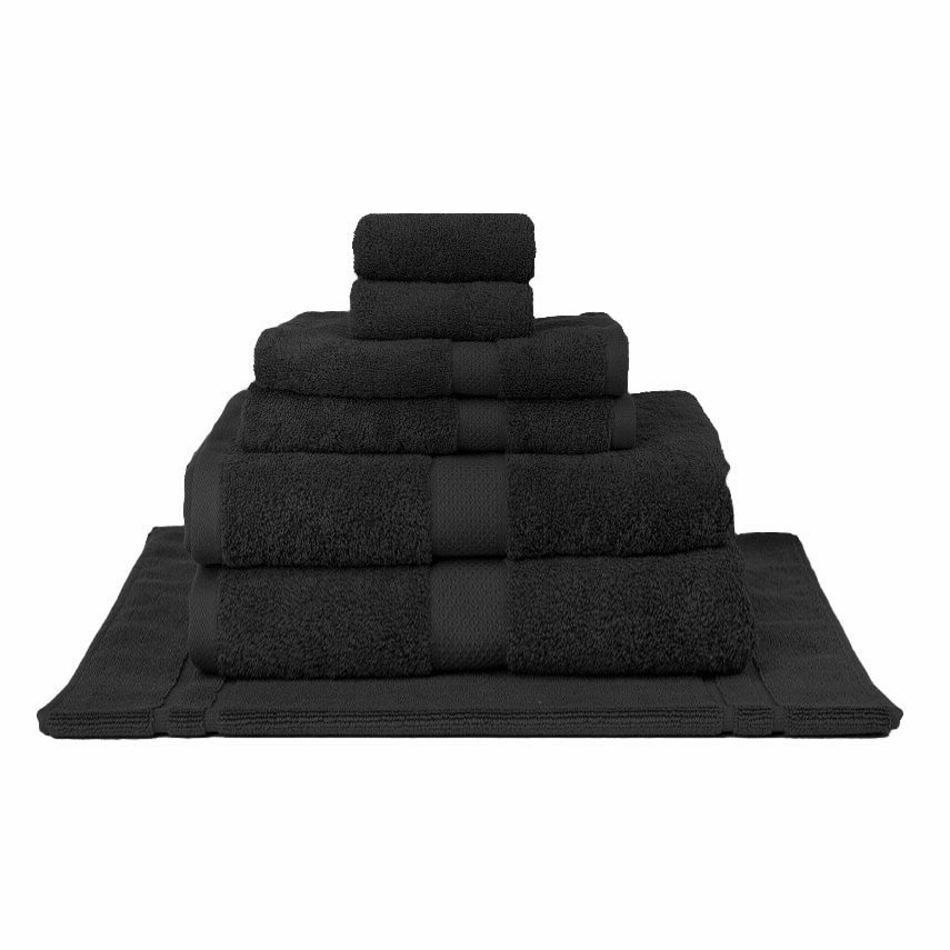 7-Piece Set of Soft 100% Combed Cotton Black Bath Towels