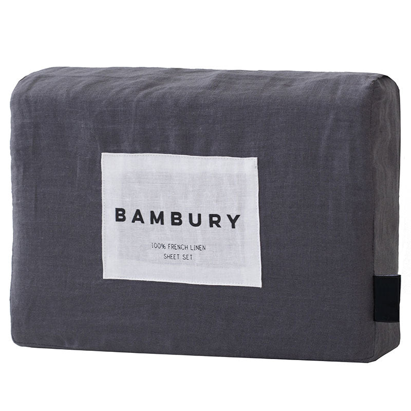 Bambury King-Size 50cm 100% Linen Sheet Set in Charcoal