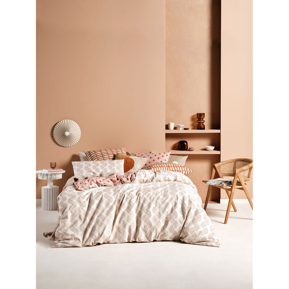 Linen House Aida Coral Double Bed Quilt Cover Set - Reversible Block Print for Any Mood