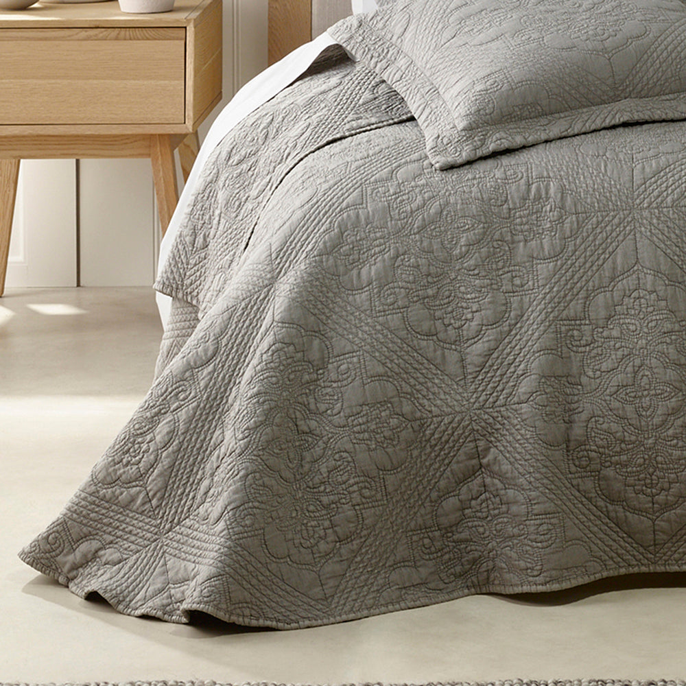 Zaria Taupe Embroidered Bedspread Set for Queen - Sized Bed
