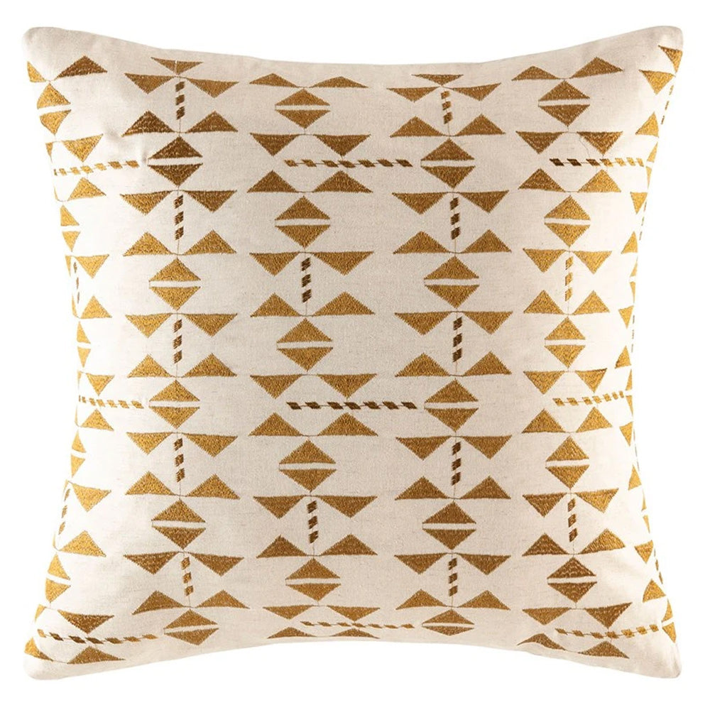 Stylish KAS Zephyr Multi European Taupe Pillowcase with Golden Tribal Embroidery
