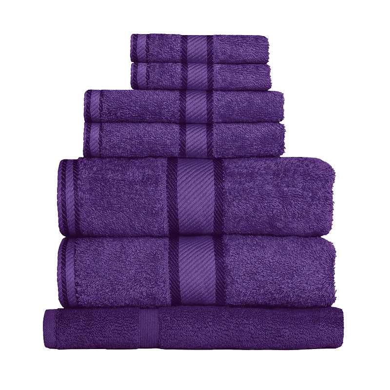 7-piece Set of 100% Combed Cotton Purple Bath Towels