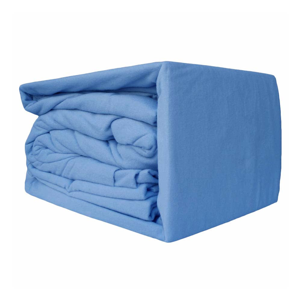 High - Quality 100% Egyptian Cotton Flannelette Bed Sheet Set for Double Bed in Mid - Blue Shade