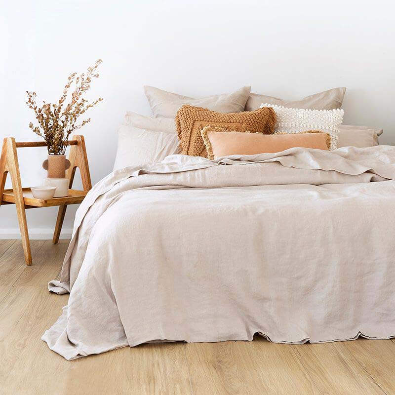 Soft and Durable 100% Linen Pebble Quilt Cover Set for Queen Bed