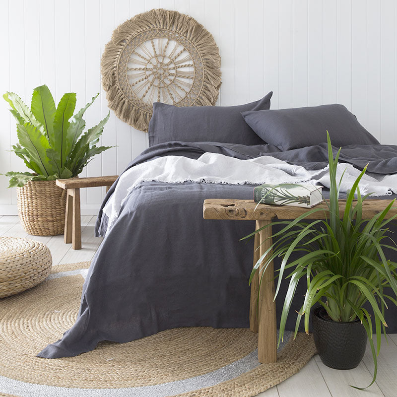 Bambury King-Size 50cm 100% Linen Sheet Set in Charcoal