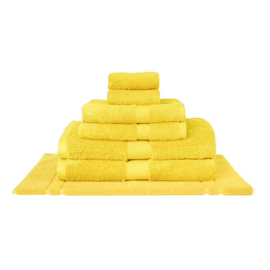 High - Quality 100% Combed Cotton Bath Towel Set in Vibrant Yellow - 7 Piece Collection