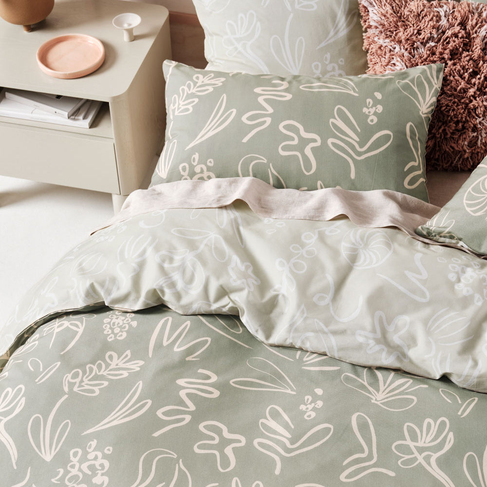 King - Size Adley Eucalyptus Reversible Textured Cotton Quilt Cover Set
