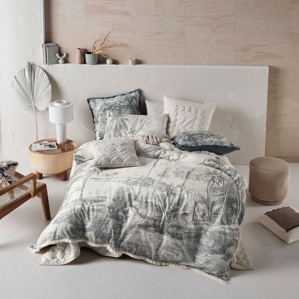Double Bed Acapulco Storm Cotton Percale Quilt Cover Set with Coordinating European Pillowcases
