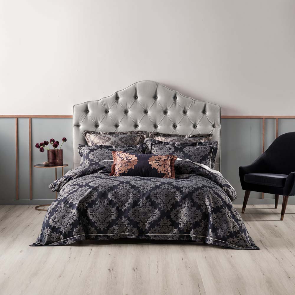 Graceful Navy Jacquard Queen Bed Quilt Cover Set by Linen House Yvette