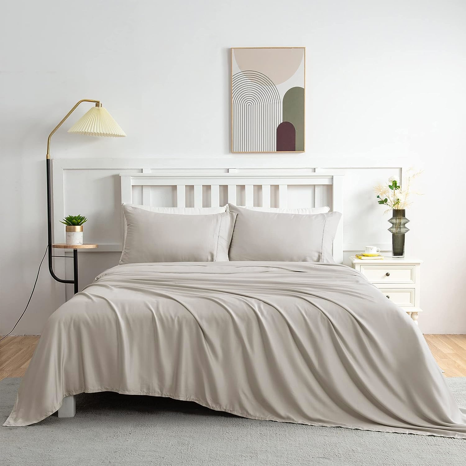 High - Quality 100% Bamboo Latte - Colored Sheet Set with 400 Thread Count for Double Bed