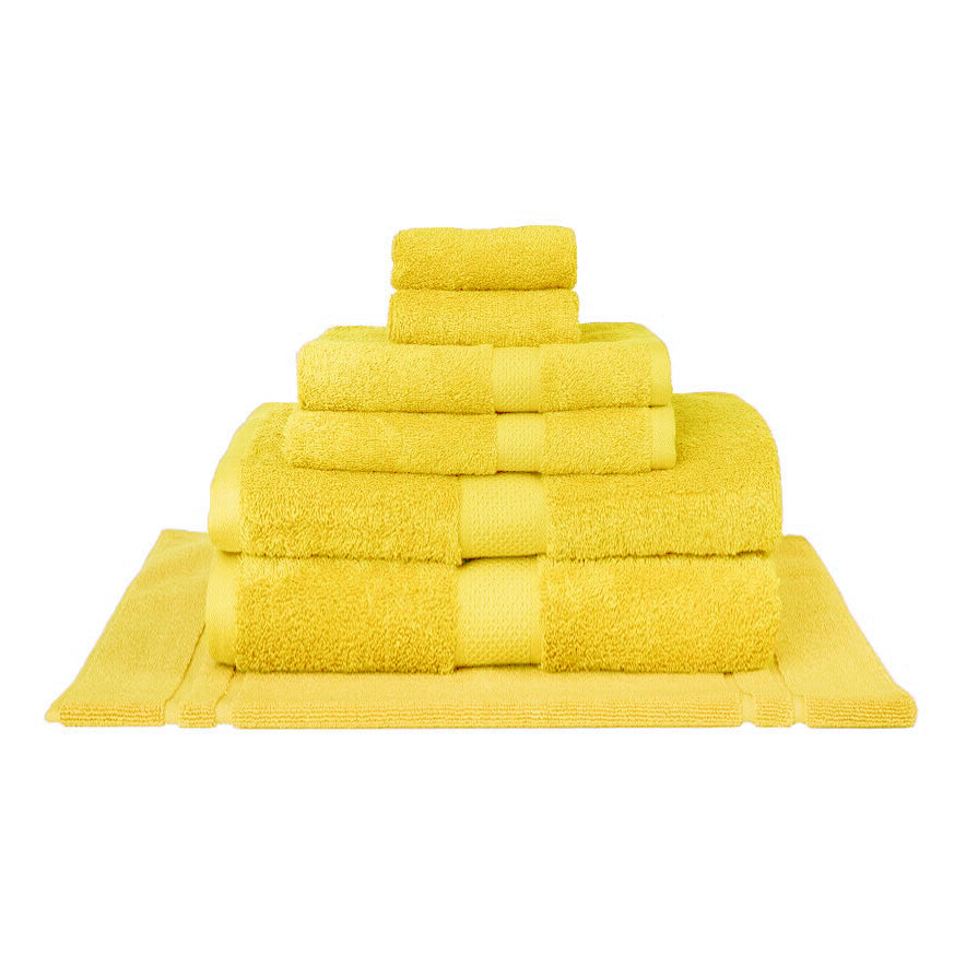 High - Quality 100% Combed Cotton Bath Towel Set in Bright Yellow with 7 Pieces