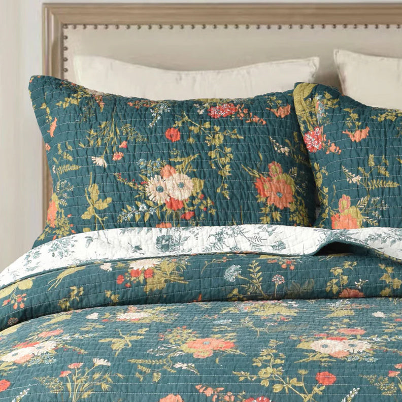 Luxurious 100% Cotton Super King Winter Garden Coverlet Set