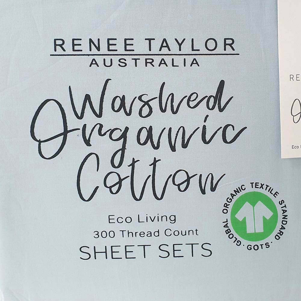 100% Certified Organic Cotton Percale Bed Sheet Set with 300 Thread Count in Baby Blue Color for Double Bed