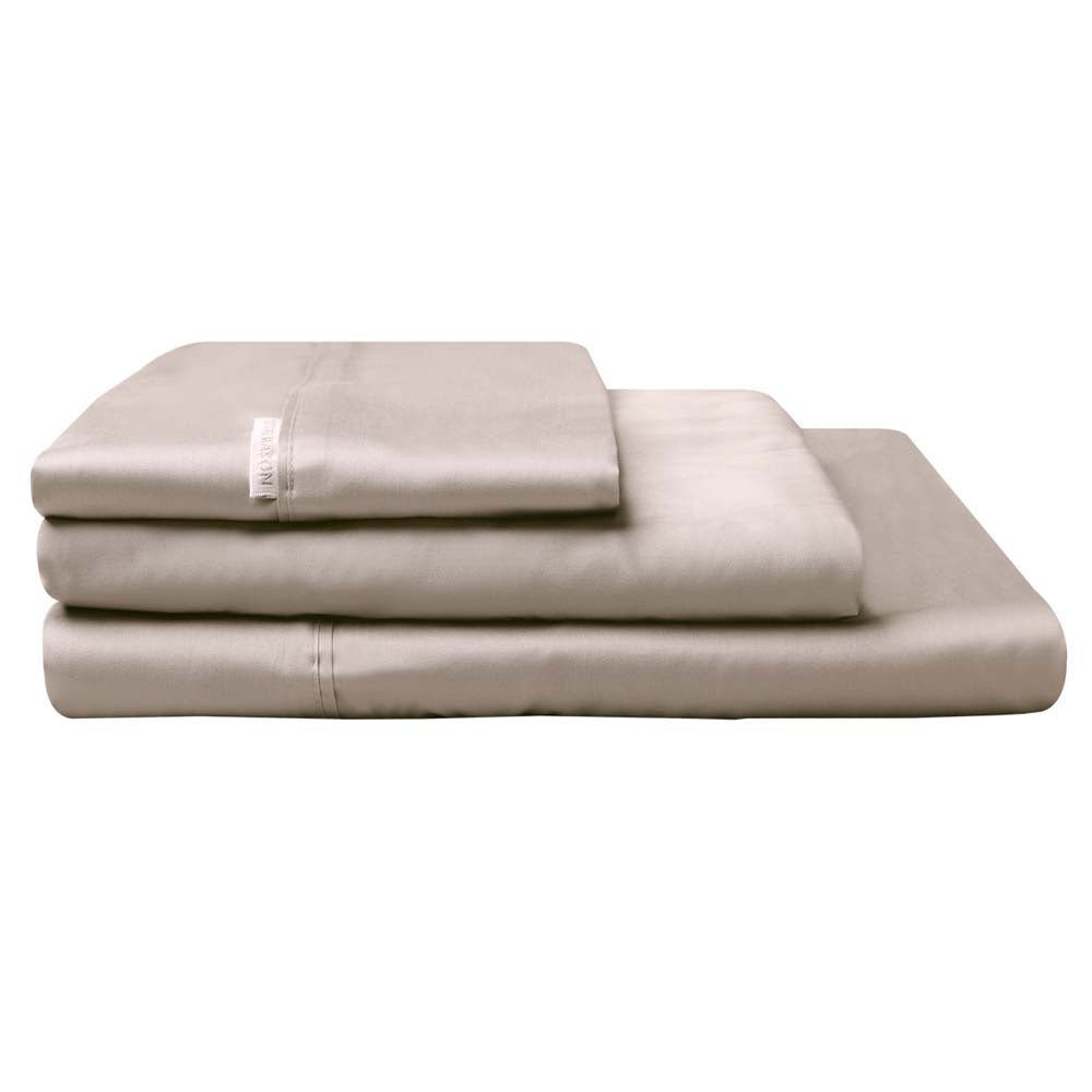 300TC Breathable Cotton Percale Stone Double Bed Sheet Set