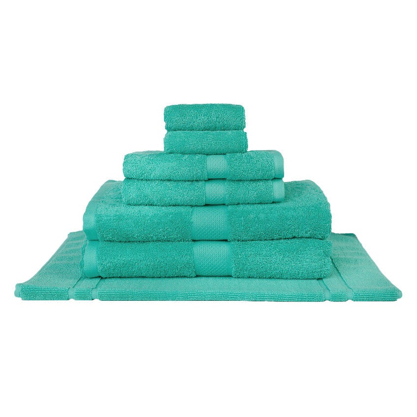 Exquisite 100% Combed Cotton Turquoise 7-piece Luxury Bath Towel Set for Bathroom Refresh