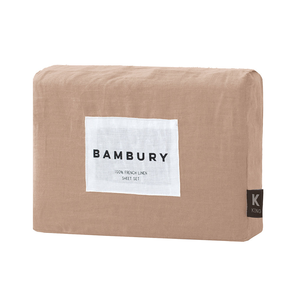100% Pure Linen Bed Sheet Set in Tea Rose Color for King Size 50cm Bed