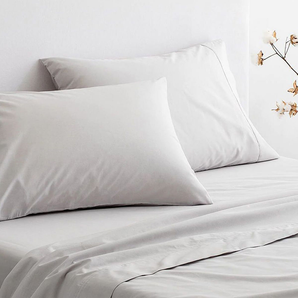 King Single 300TC Soft Organic Cotton Classic Percale Dove Sheet Set