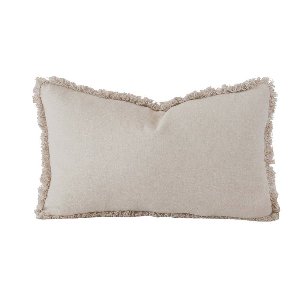 100% Linen Soft and Durable Long Fringed Filled Pebble Cushion