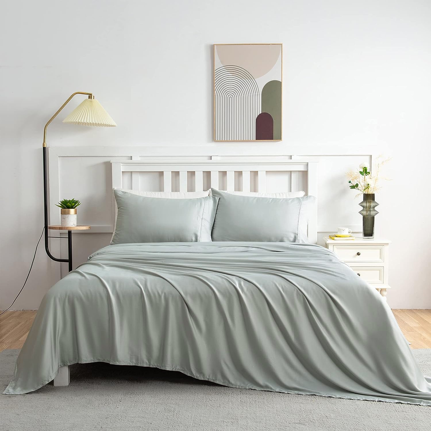 400TC Double Bed Luxury 100% Bamboo Sheet Set in Sage Green