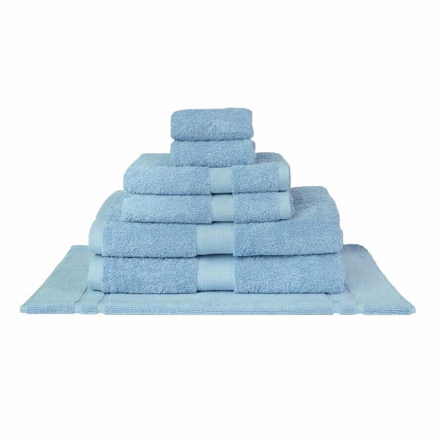 High - Quality 100% Combed Cotton Bath Towel Set in Sky Blue, 7 Pieces