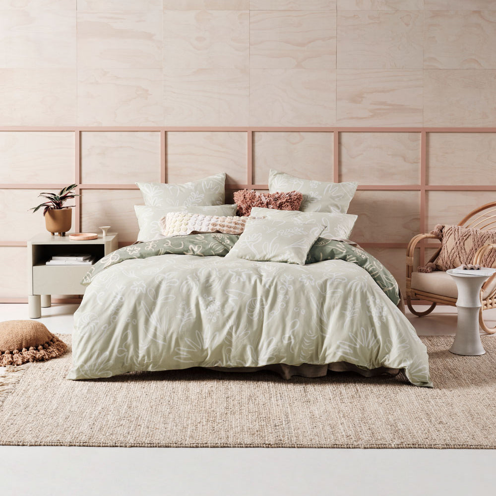 King - Size Adley Eucalyptus Reversible Textured Cotton Quilt Cover Set