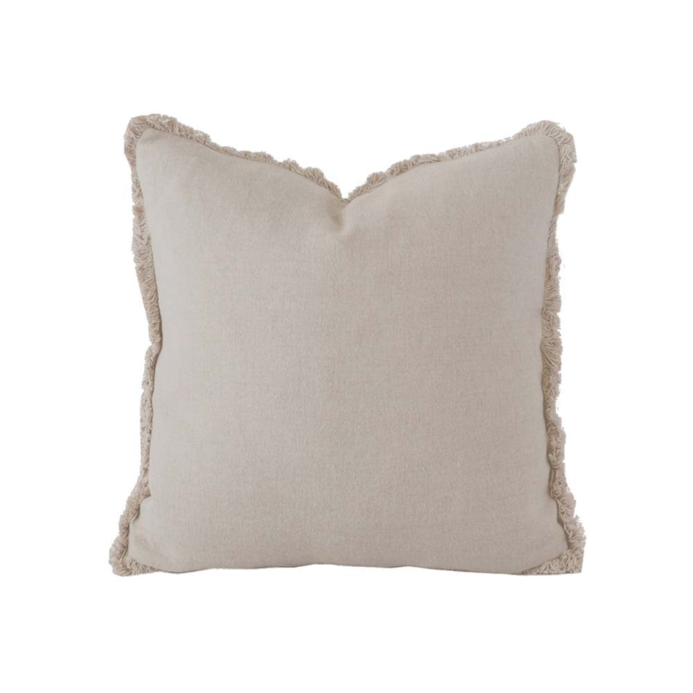 100% Linen Soft Square Cushion with Pebble Fringes and Plush Feather Fill