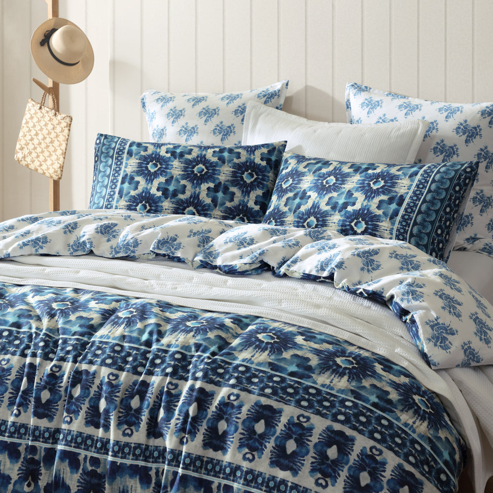 Logan and Mason Woolamai Blue Super King Size Quilt Cover Set for a Coastal Ambiance