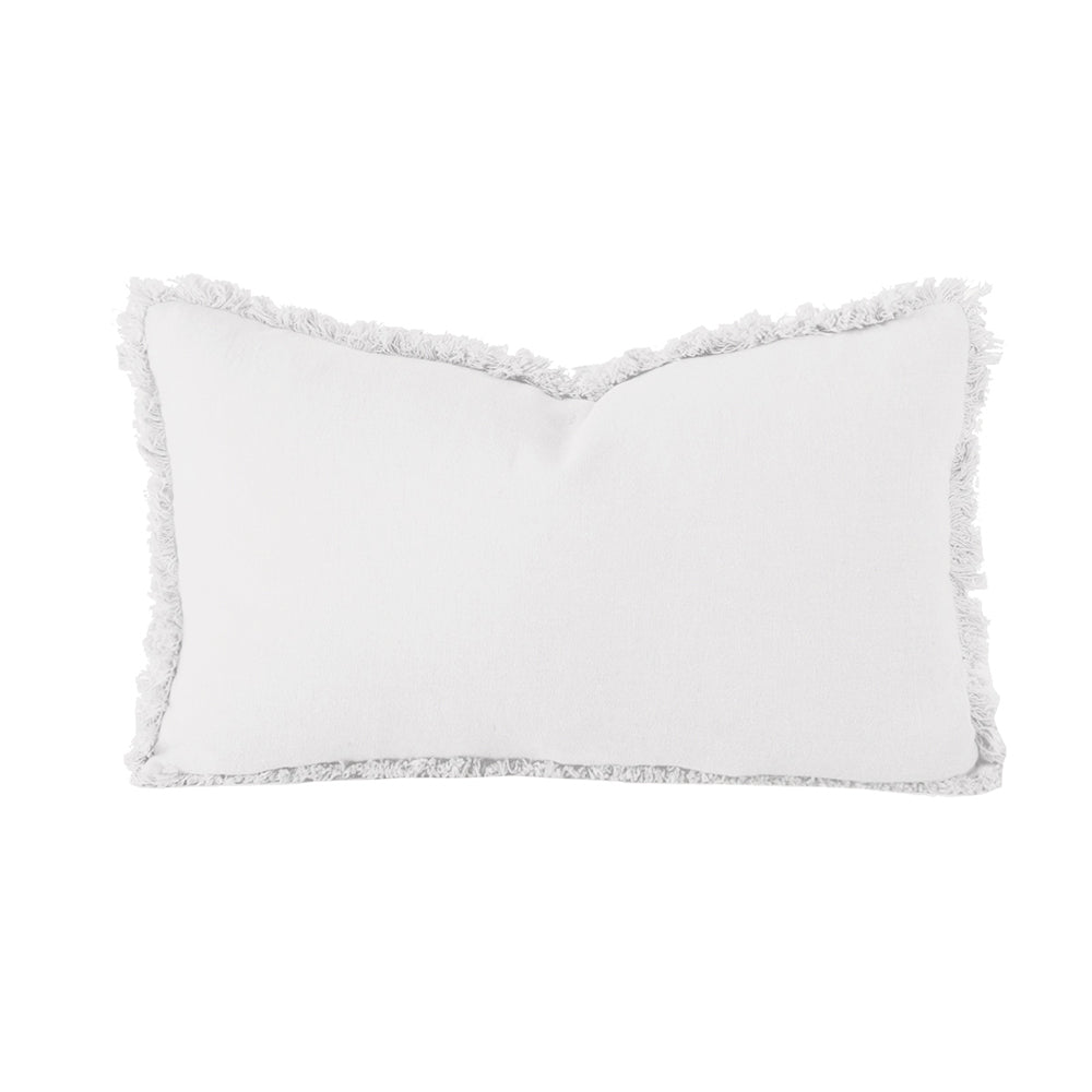 Luxurious 100% Linen Ivory White Long Fringed Decorative Filled Cushion for Home