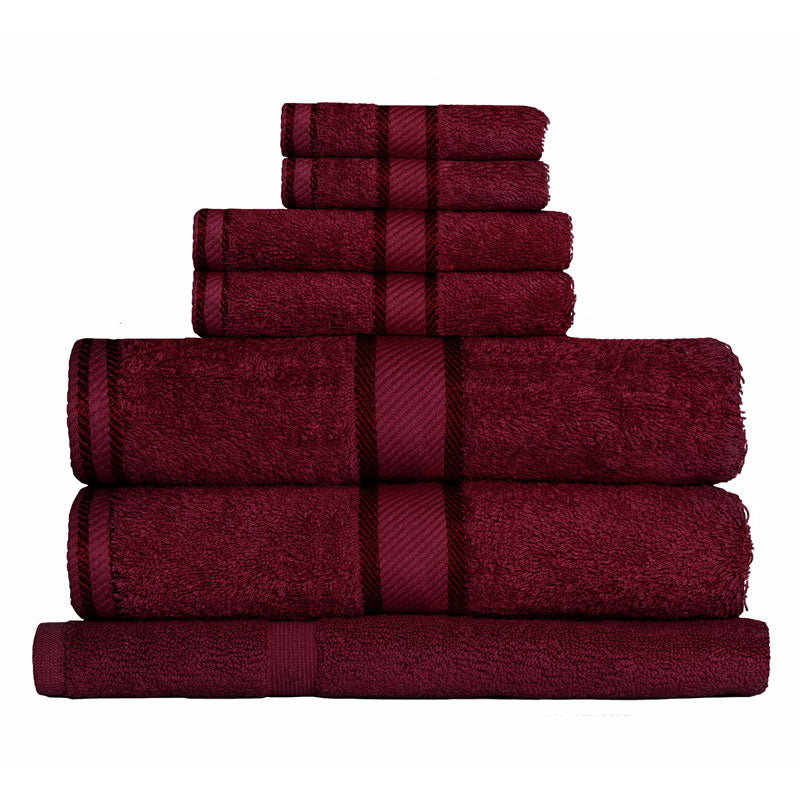 Luxurious 100% Pure Cotton Bath Towel Set in Rich Burgundy Color - 7 Piece Collection