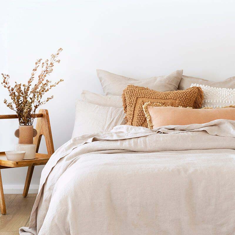 Premium 100% Linen Bed Sheet Set in Pebble Color for King-Size 50cm Bed