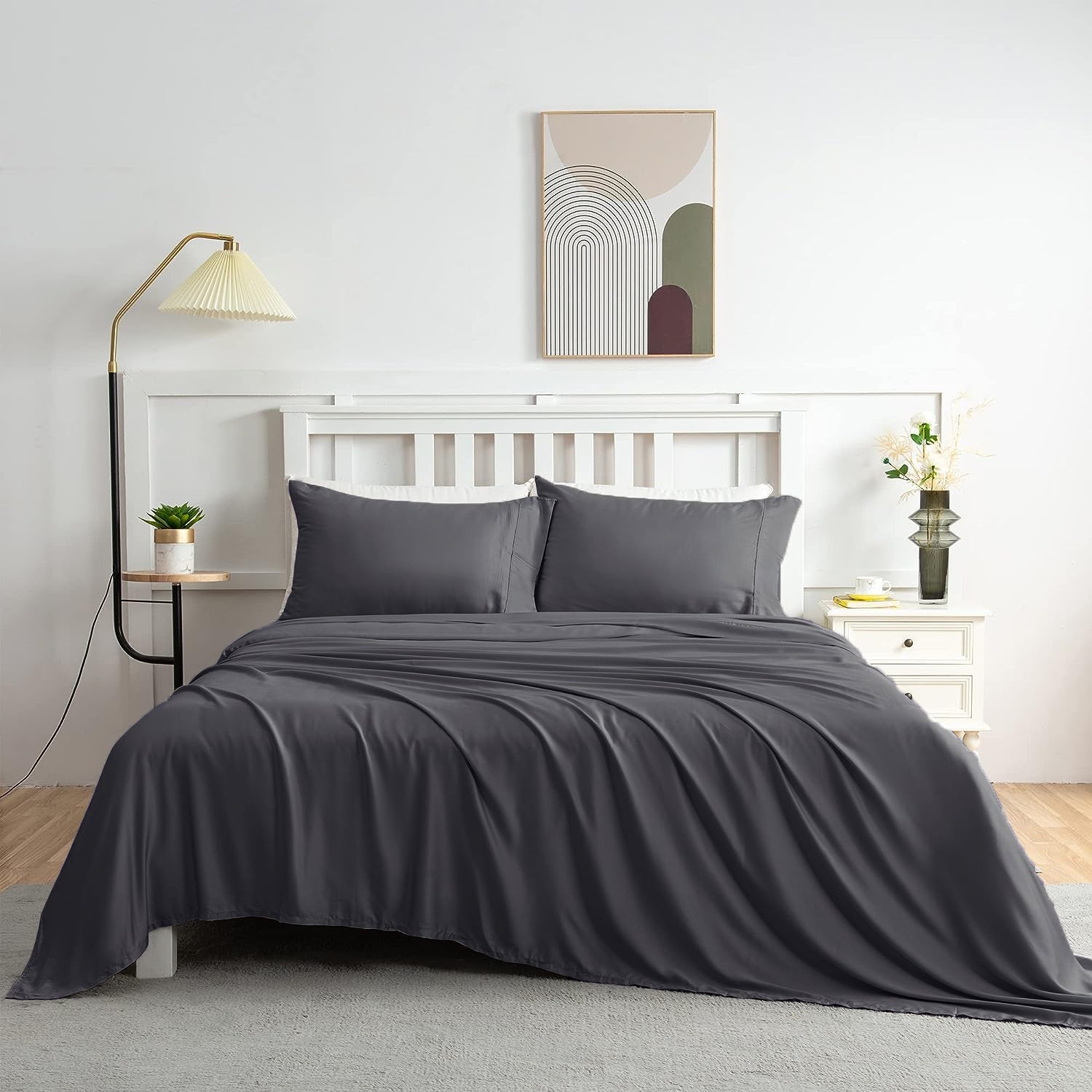 Luxury 400TC 100% Bamboo King Bed Sheet Set in Charcoal