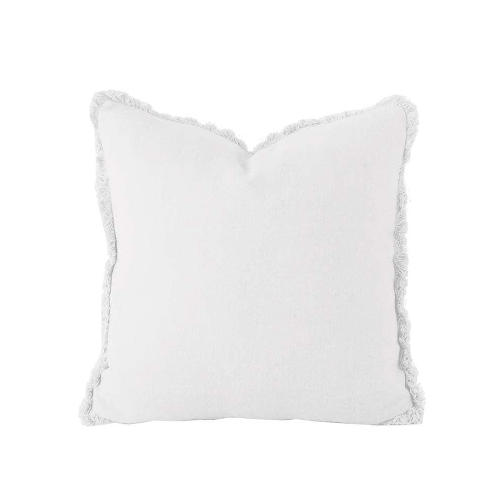 100% Pure Linen Ivory-White Fringed Square Decorative Filled Cushion for Home Decoration