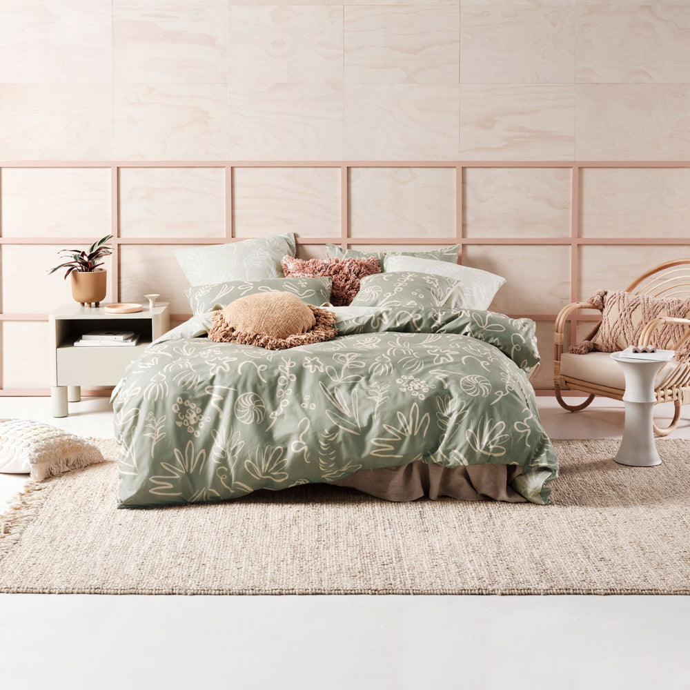 King - Size Adley Eucalyptus Reversible Textured Cotton Quilt Cover Set