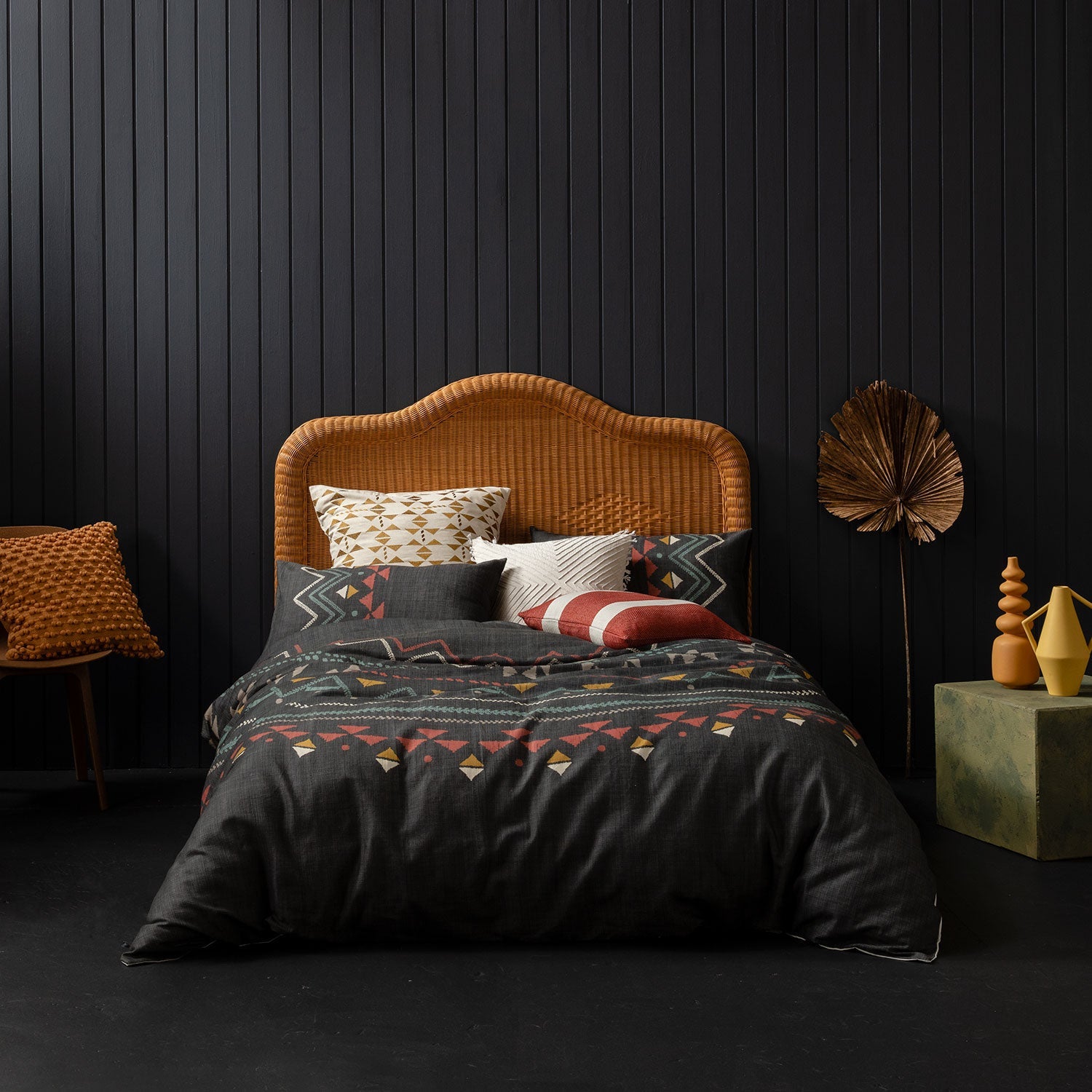 Stylish KAS Zephyr Multi European Taupe Pillowcase with Golden Tribal Embroidery