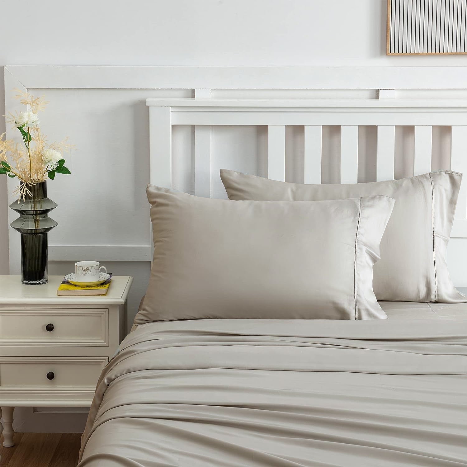 High - Quality 100% Bamboo Latte - Colored Sheet Set with 400 Thread Count for Double Bed