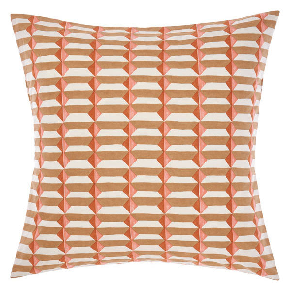 Linen House Aida Coral European Cotton Percale Pillowcase with Geometric Print