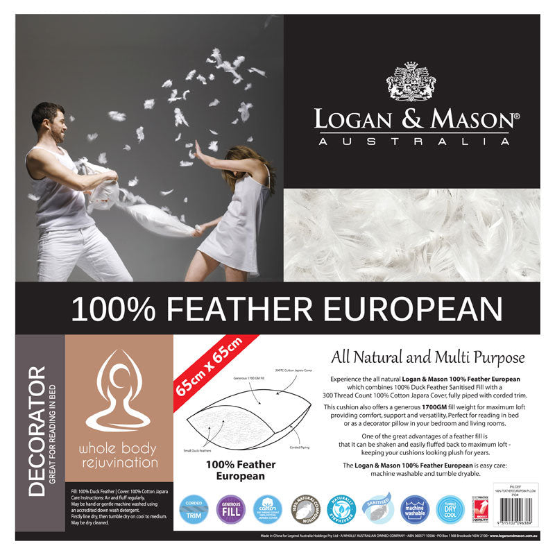 European Style Decorator Pillow Insert Filled with 100% Sanitized Duck Feathers