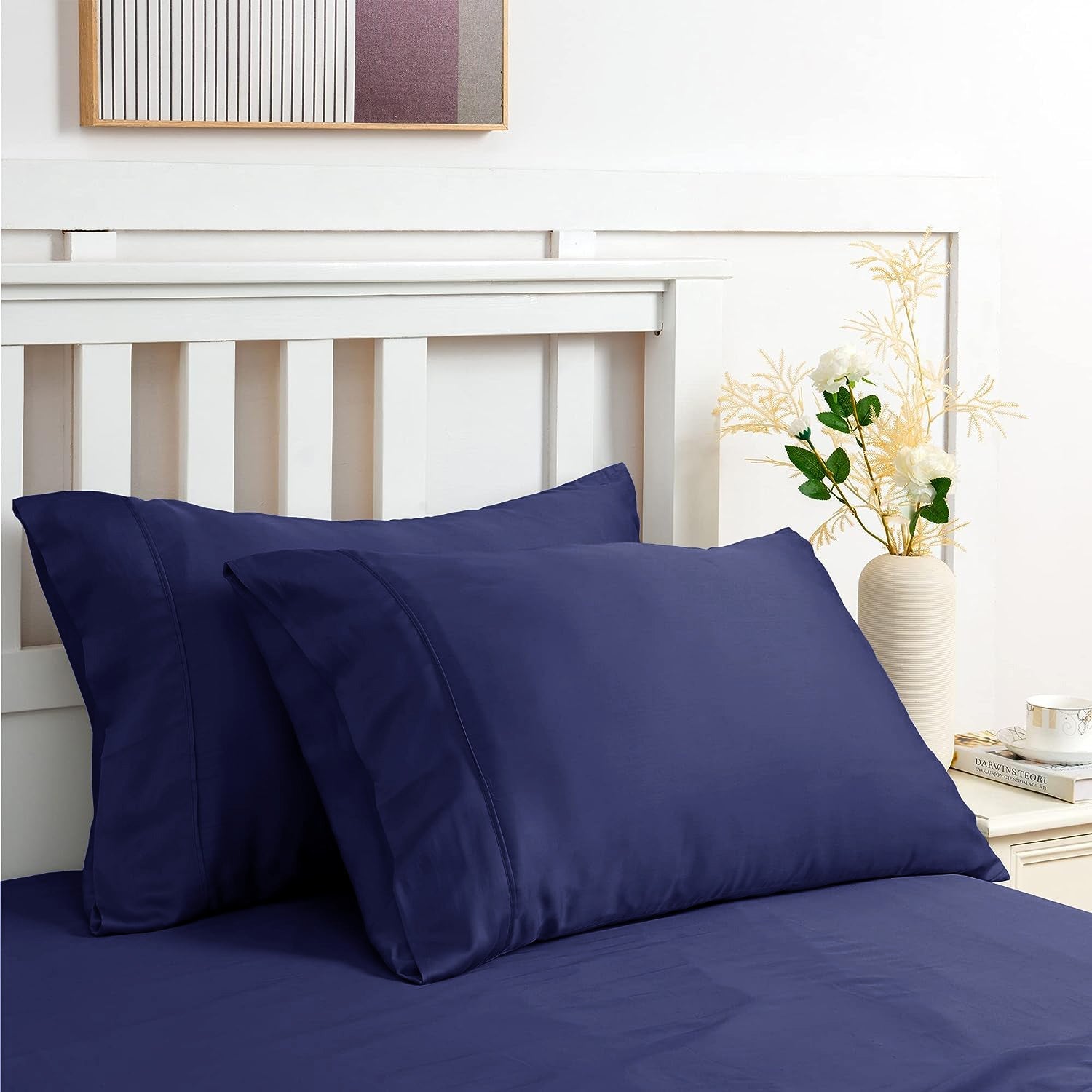 Luxurious 100% Bamboo Bed Sheet Set with 400 Thread Count in Navy Blue for Double Bed