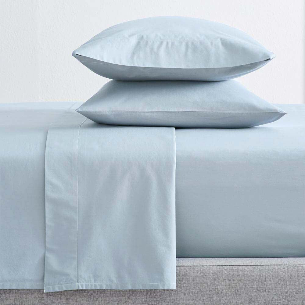 100% Certified Organic Cotton Percale Bed Sheet Set with 300 Thread Count in Baby Blue Color for Double Bed
