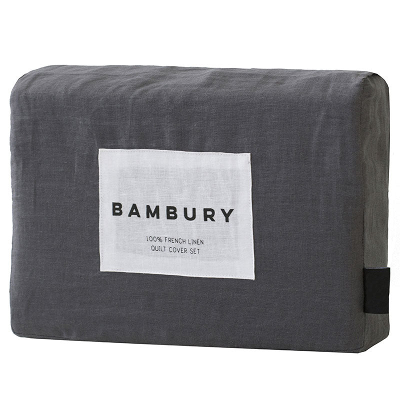 Bambury Luxury 100% Linen King - Sized Bed Quilt Cover Set in Charcoal Color