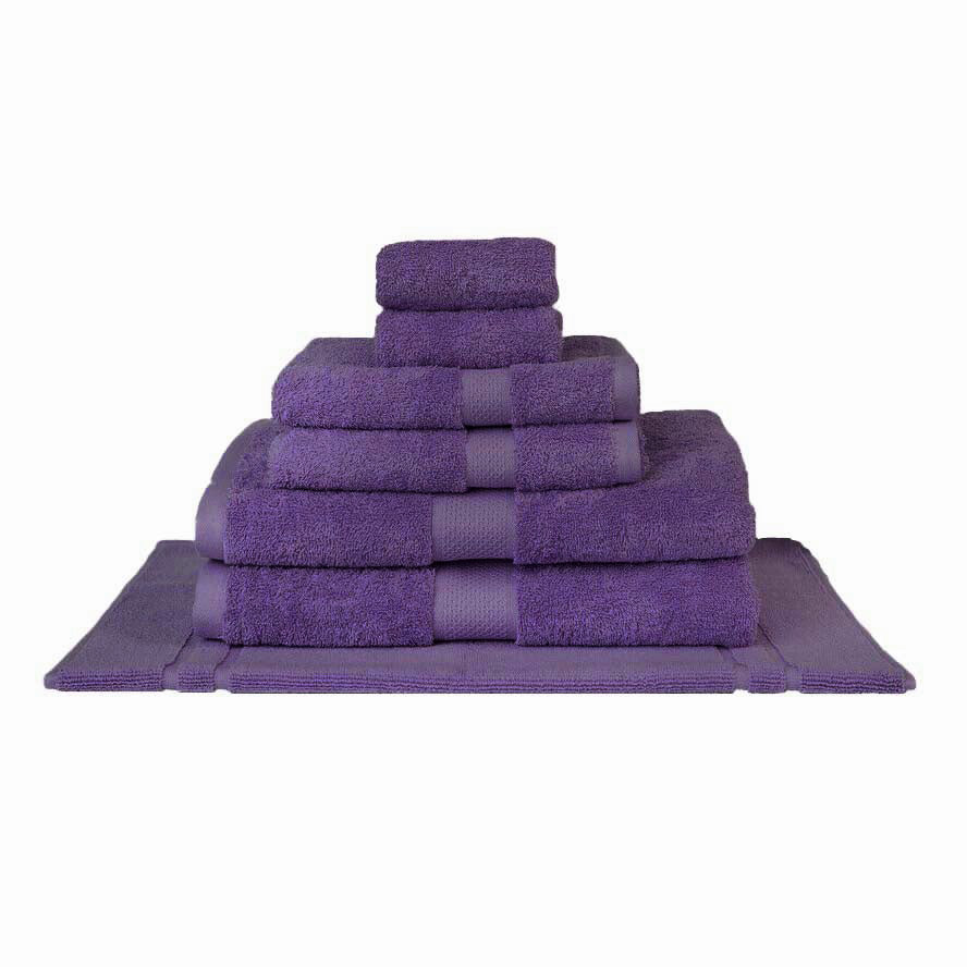 7 Piece Set of Premium 100% Combed Cotton Bath Towels in Stunning Purple