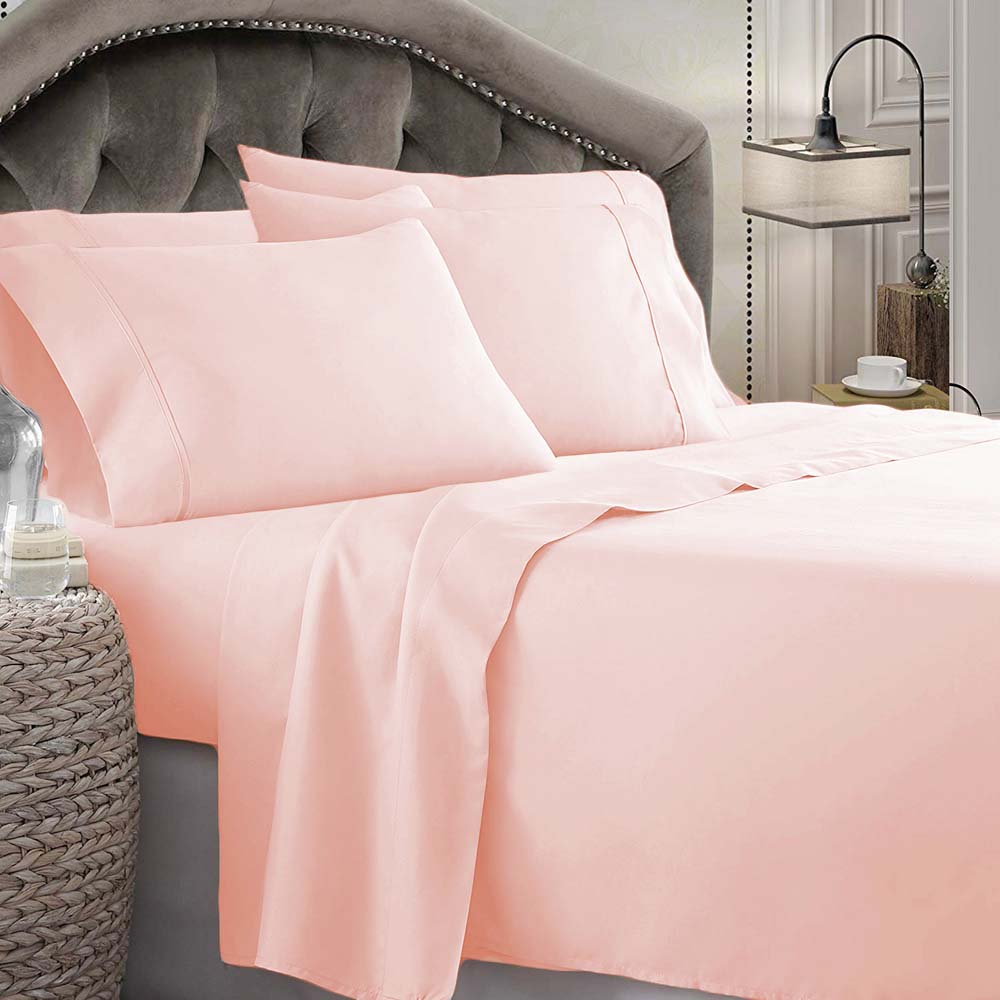 1800 Series Luxury Microfibre Bed Sheet Set in Tea Rose Color for Single Bed